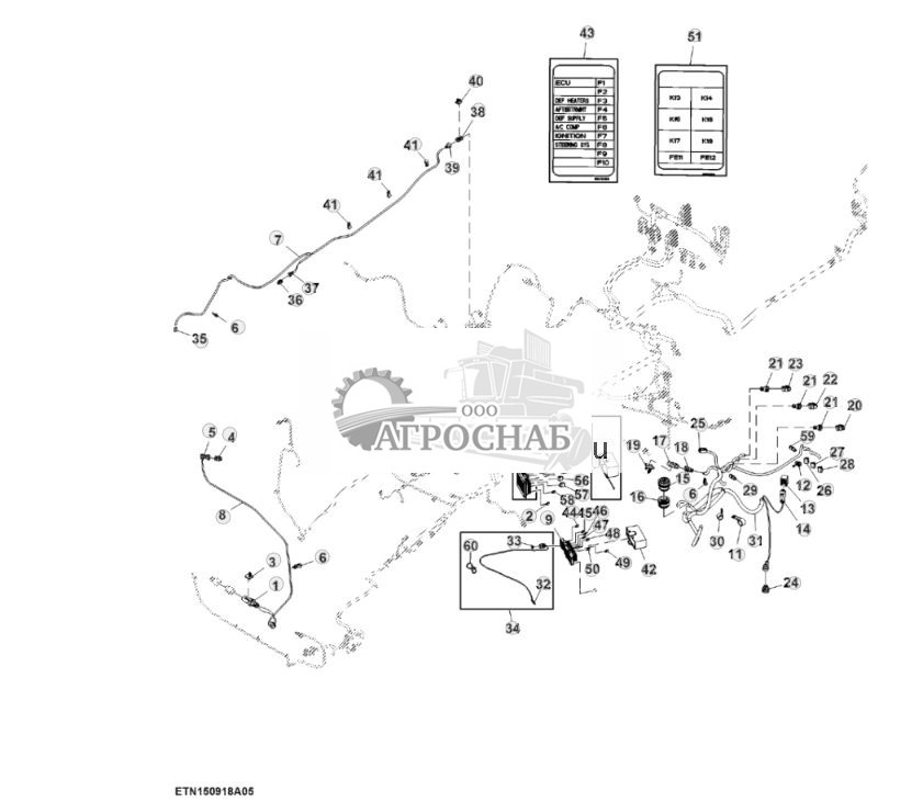Жгут проводов шасси, с AutoTrac™ и резервным насосом, 15,0 L, двигатель FT4 (для стран СНГ, Европы, Северной Африки, Ближнего Востока) (55) (804000 - ) - ST895976 246.jpg